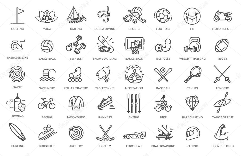 Sports icons set. Collection of vector line icons of sport