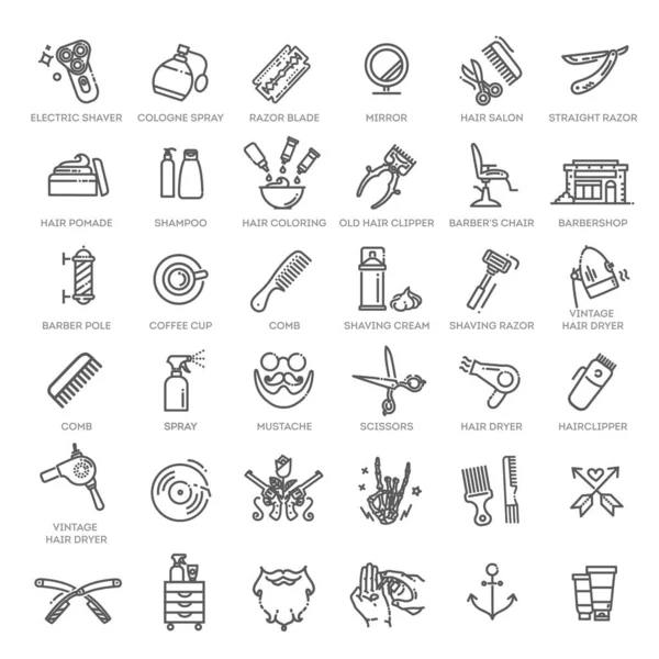 Conjunto de iconos vectoriales de barbería. Ilustración vectorial — Vector de stock