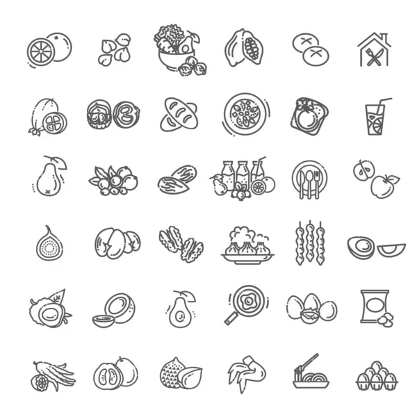 Comida Bebida Colección Iconos Vector Delgado — Archivo Imágenes Vectoriales