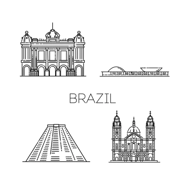 Brasilien Skissera Stad Vektor Illustration Symbol Resor Sevärdheter Landmärken — Stock vektor