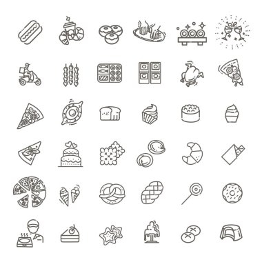 Yiyecek ve içecek. ince vektör simgesi koleksiyonu