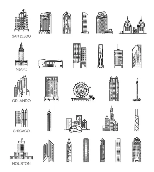 フラットラインデザインスタイルベクトルイラストアイコンセットトップ観光スポット 歴史的建造物 塔のロゴ — ストックベクタ