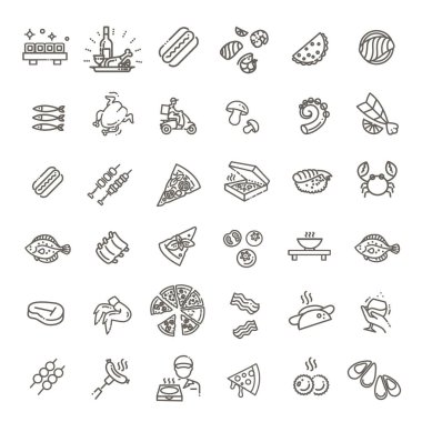 Yiyecek ve içecek. ince vektör simgesi koleksiyonu
