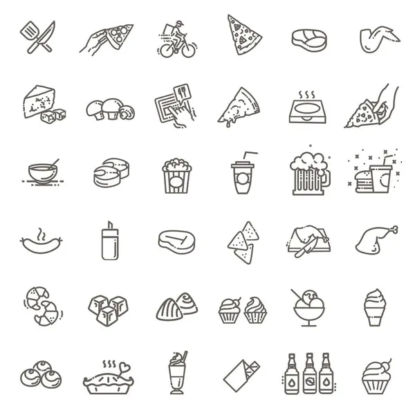 Comida Bebida Colección Iconos Vector Delgado — Vector de stock