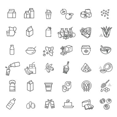 Organik yiyecekler. Yiyecek ve içecek ince vektör simgesi ayarlandı