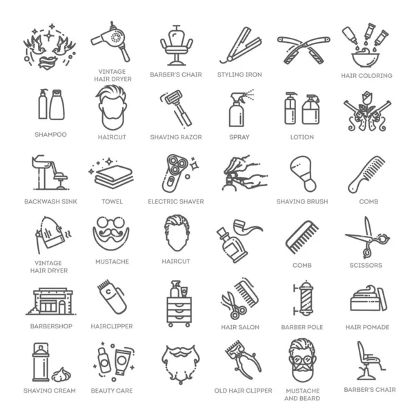 Friseurladen Elemente Umrisse Icons Sammlung Einfache Vektorillustration — Stockvektor