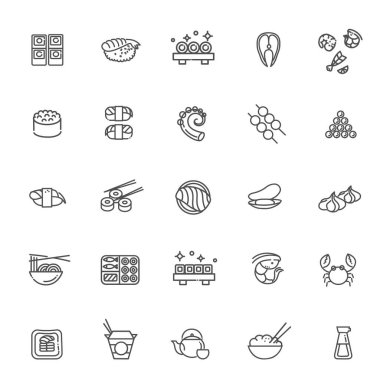 Suşi, deniz ürünleri ana hatları sembolleri.