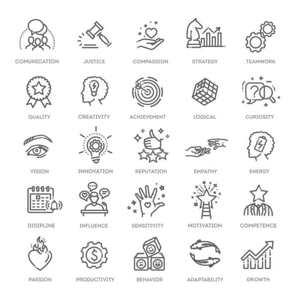 Cuadro Crecimiento Innovación Red Valores Básicos Iconos Vectoriales — Vector de stock