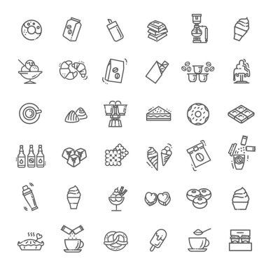 Kahve ve tatlı yemek ikonları. Çikolata ve Fırın