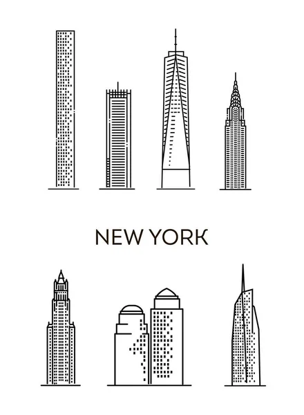 New York architecture line skyline illustration. Linear vector cityscape with famous landmarks — Stock Vector