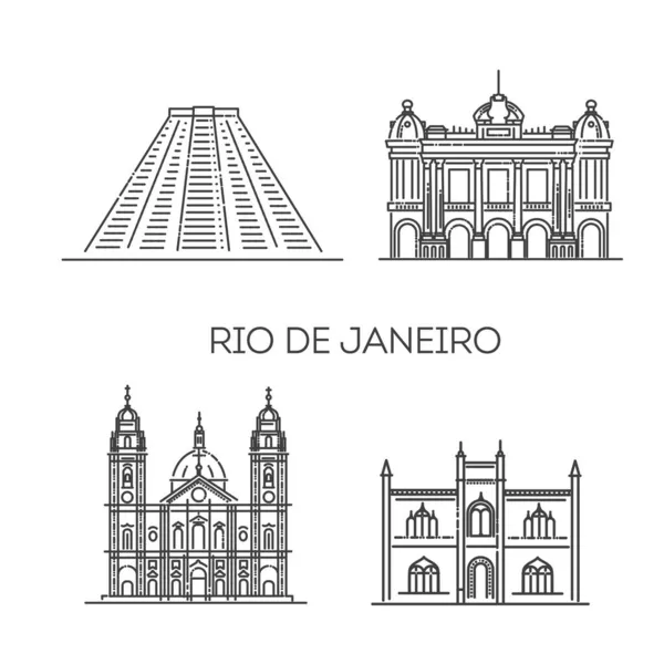 Rio De Janeiro architecture ligne skyline illustration. Paysage urbain vectoriel linéaire avec des monuments célèbres — Image vectorielle
