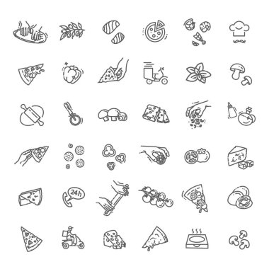 İtalyan geleneksel pizza vektör ana hatları belirlendi. İçindekiler