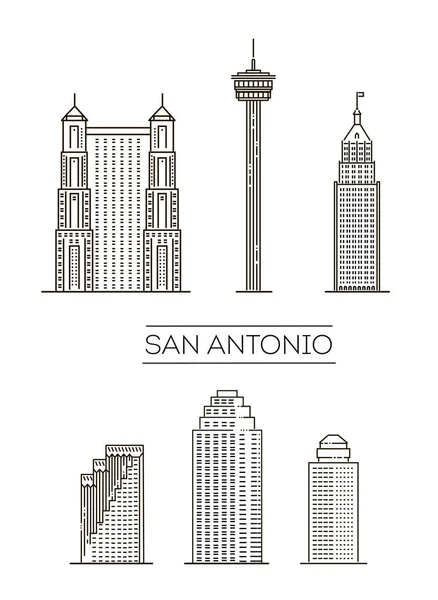 San Antonio, detailní obrysy památek. Vektorová ilustrace — Stockový vektor