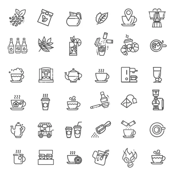 Café Conjunto Iconos Del Esquema — Vector de stock