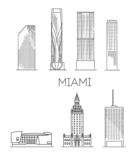 Miami Floryda Ikony Miami Szczegółowa Sylwetka Zabytków — Wektor stockowy