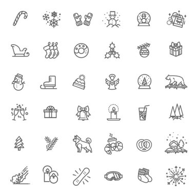 Kutlama, bayram çizgisi simgeleri xmas, kış Mutlu Noeller
