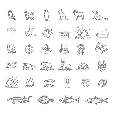 Kuzey Kutbu Kış Minimalistik Düz Çizgi Vuruşu Simge Resim Çizimi Koleksiyonu