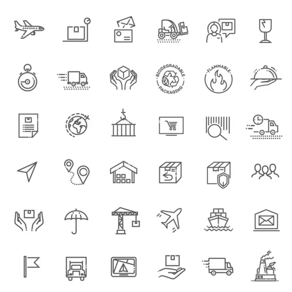 Samlingar av ikoner som representerar sjöfart, logistik, kundservice, återbetalningar och mer — Stock vektor