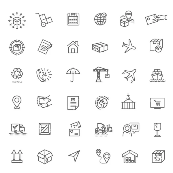 Colecciones de iconos que representan envío, logística, servicio al cliente, reembolsos y más — Vector de stock