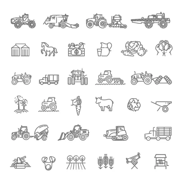 Çiftçilik ve tarım hayatı kavramı. Hasat kamyonları, traktörler, çiftçiler ve köy çiftlik binaları.