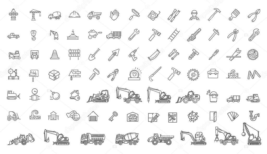 Construction Icons set - Vector outline symbols of building