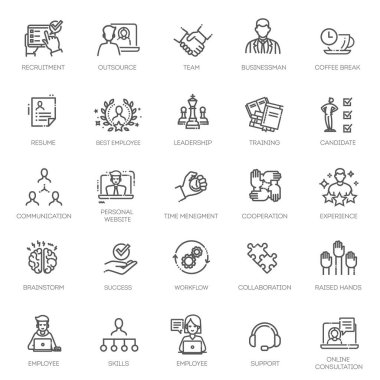 İş adamları, insan kaynakları, ofis yönetimi - ince çizgi web simgesi seti