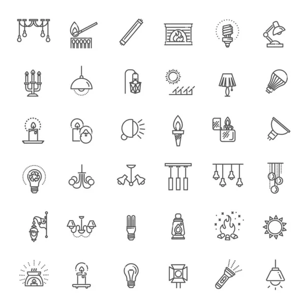 Conjunto de iconos de lámpara de contorno - Gráficos vectoriales. iluminación — Vector de stock