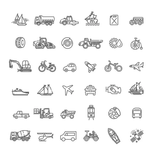 Iconos Transporte Diseño Línea Simple Delgada — Archivo Imágenes Vectoriales