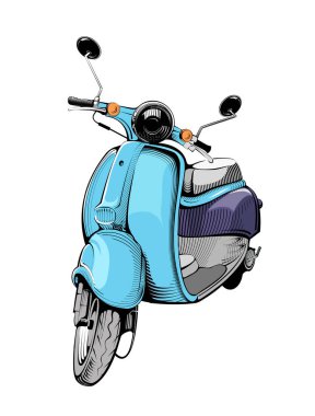 Scooter skeci. Teslimat için somurtulmuş, turizm için scooter