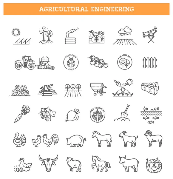 Conjunto de iconos vectoriales de máquinas agrícolas y agrícolas — Vector de stock