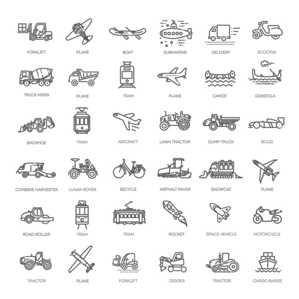 Transport, vehicle and delivery elements - minimal thin line web icon set — Stock Vector