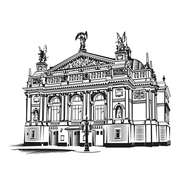 Facade of Opera Theatre in Lviv-city Ukraine — стоковий вектор