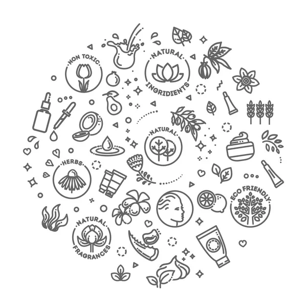 Organik Kozmetik Çizgisi ikonları. Güzellik afişi şablonu — Stok Vektör