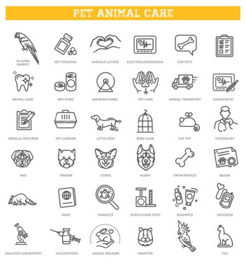 Veteriner ikonları hazır. Veteriner vektör simgelerinin ana hatları
