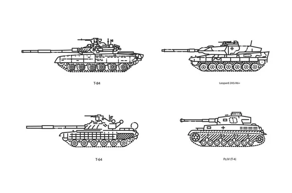 Símbolo Del Tanque Vector Conjunto Iconos Línea Militar Tanque Conjunto — Vector de stock