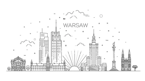 Umriss Der Warschauer Skyline Vektorillustration — Stockvektor
