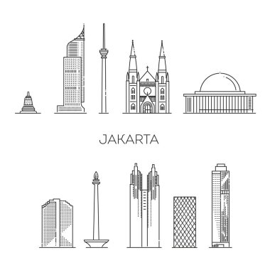 Jakarta sokaklarından tarihi binalar, vektör ana hatları sancak