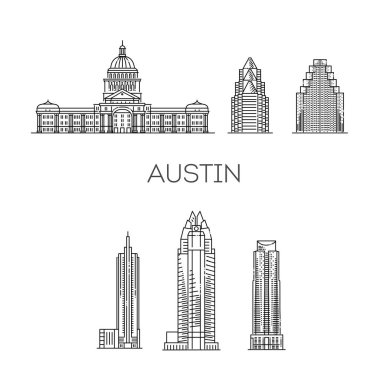 Cityscape Building Line Sanat Vektörü İllüstrasyon Tasarımı - Austin - Vektör