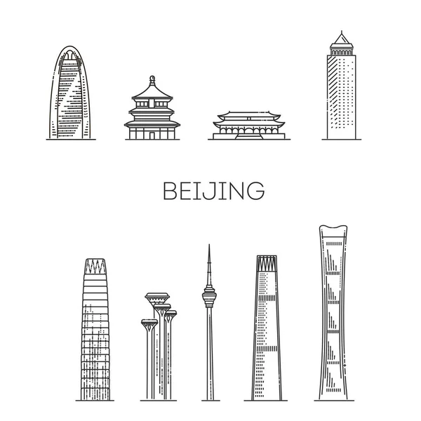 Peking Architektur Linie Skyline Illustration Lineares Stadtbild Mit Berühmten Wahrzeichen — Stockvektor