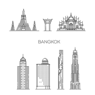 Bangkok şehir vektör çizimi, sembol, seyahat manzarası, simgeler
