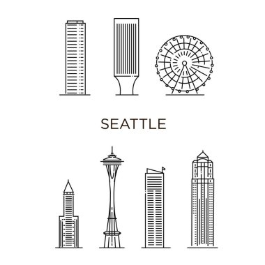Minimal Seattle City Linear Skyline. İnce biçim