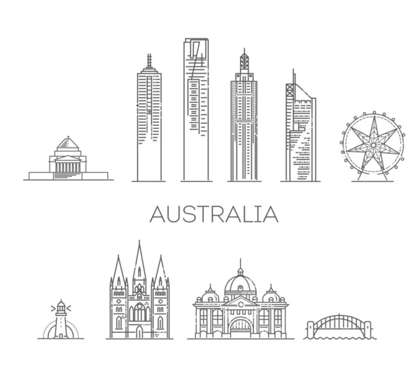 Paisaje Urbano Lineal Vectorial Con Monumentos Famosos — Vector de stock