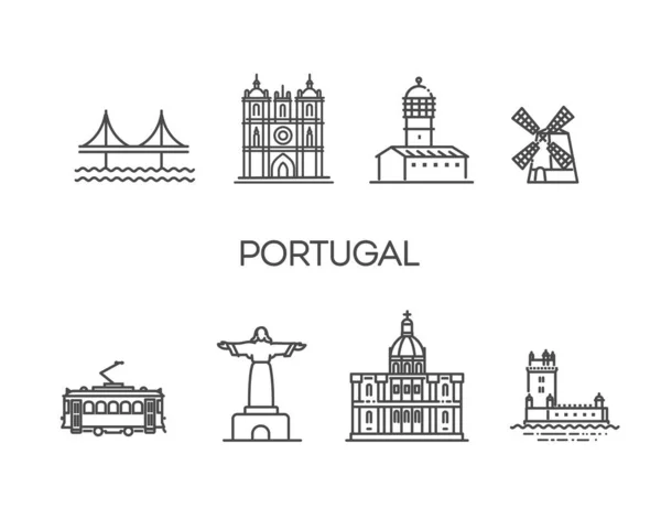 Portugal Arkitektur Linje Skyline Illustration Linjär Vektor Stadsbild Med Berömda — Stock vektor