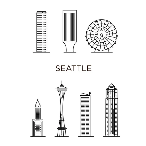 Minimal Seattle City Linear Skyline Estilo Delgado — Vector de stock