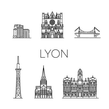 Vector illustration. Lyon architecture line skyline illustration. Linear vector cityscape with famous landmarks