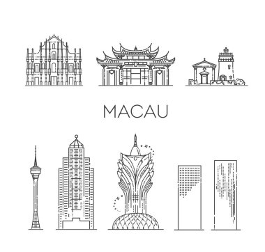 Macau silueti, Çin. Vektör illüstrasyon sanatı