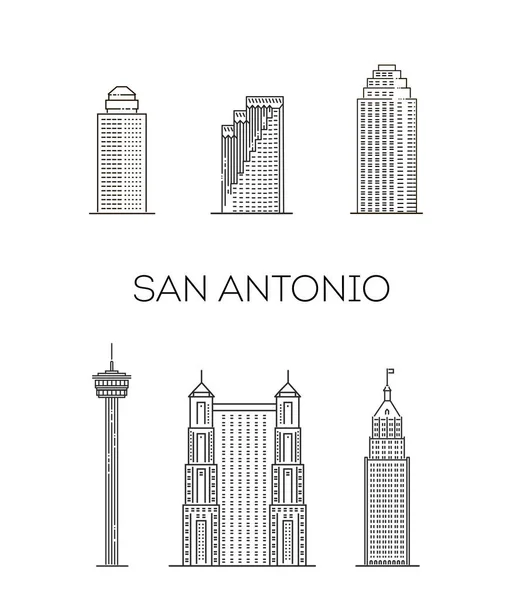 サンアントニオ テキサス州 建築ラインスカイラインのイラスト ランドマークの有名な線形ベクトルの街並み — ストックベクタ
