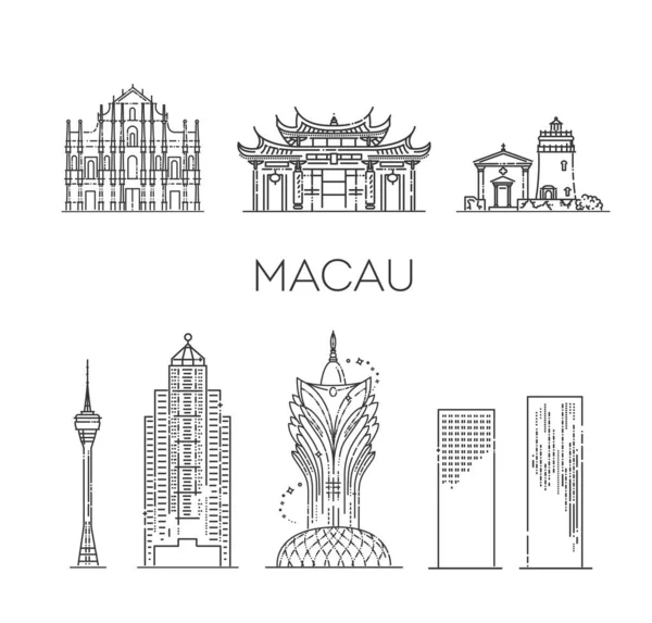 Macau Skyline China Vector Illustration Line Art — Stockvektor