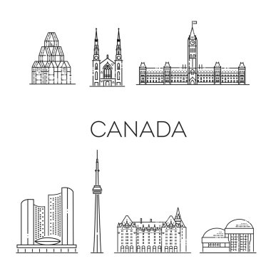 Linear vector symbols with famous landmarks, city sights, design icons. Landscape