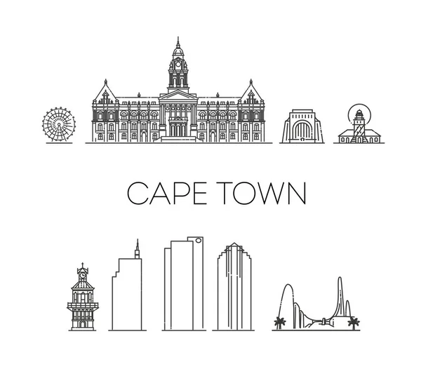 Cape Town Tarihi Bina Ince Çizgi Simgesinin Tarihi Simgesi — Stok Vektör